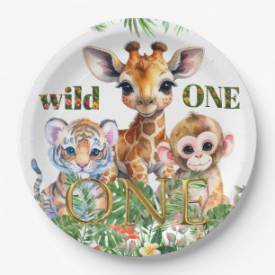 First Birthday Tiger Giraffe Monkey Wild One Paper Plates