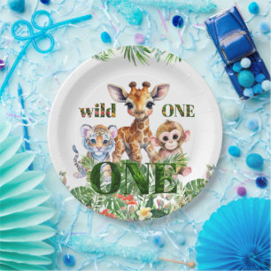 First Birthday Tiger Giraffe Monkey Wild One Paper Plates