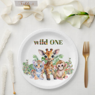First Birthday Tiger Giraffe Monkey Wild One Paper Plates