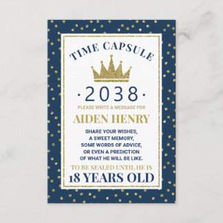 First Birthday Time Capsule in Blue and Gold Enclosure Card