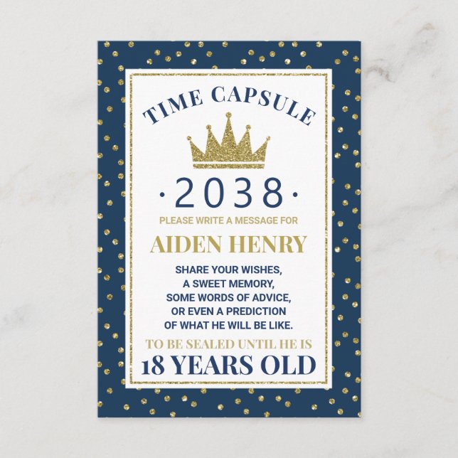 First Birthday Time Capsule in Blue and Gold Enclosure Card (Front)