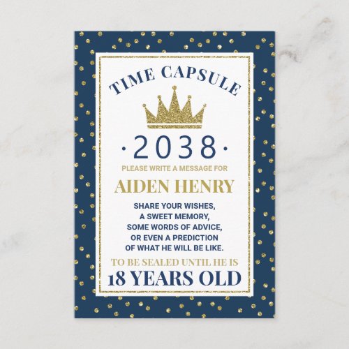 First Birthday Time Capsule in Blue and Gold Enclosure Card