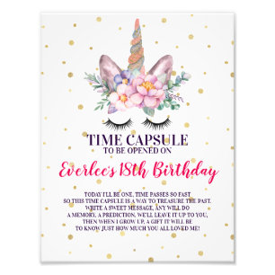 First Birthday Time Capsule Sign Unicorn Face
