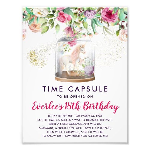 First Birthday Time Capsule Sign  Unicorn Floral