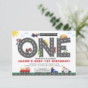 First Birthday Transportation Invitation