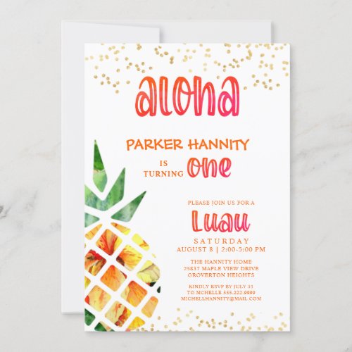 First Birthday Tropical Pineapple Aloha Luau Invitation