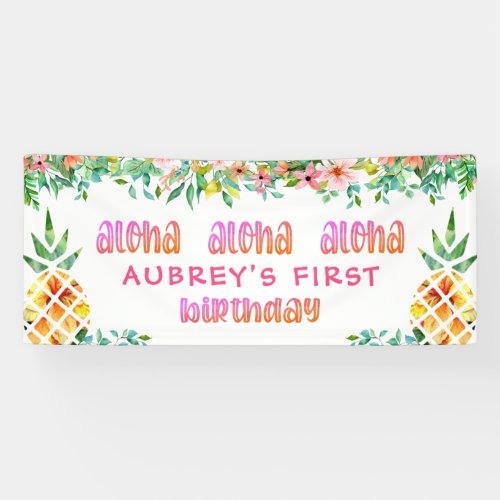 First Birthday Tropical Pineapple Floral Banner