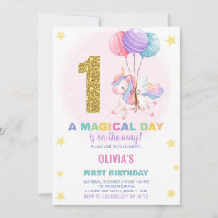 First Birthday Unicorn Birthday Invitations