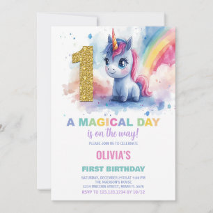 First Birthday Unicorn Birthday Invitations