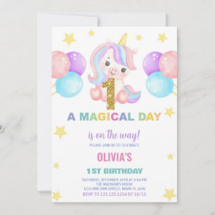 First Birthday Unicorn Birthday Invitations