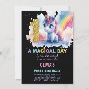First Birthday Unicorn Birthday Invitations