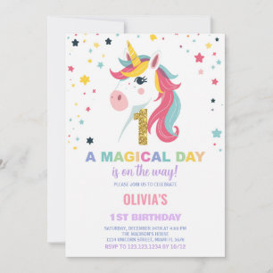 First Birthday Unicorn Birthday Invitations