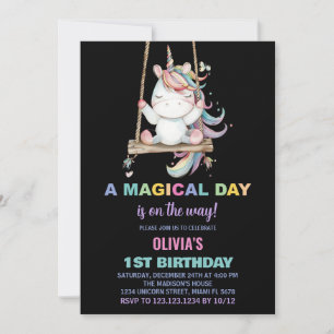 First Birthday Unicorn Birthday Invitations