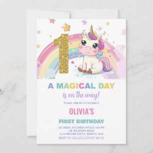 First Birthday Unicorn Birthday Invitations