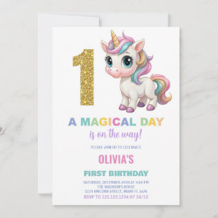 First Birthday Unicorn Birthday Invitations