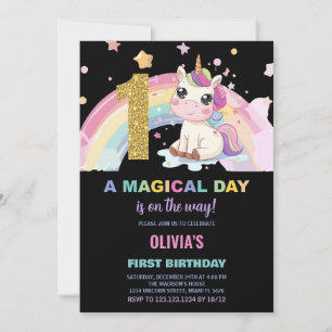 First Birthday Unicorn Birthday Invitations