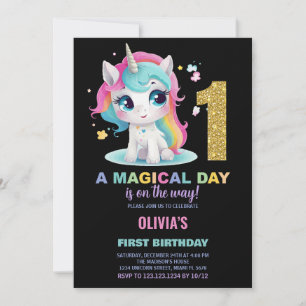 First Birthday Unicorn Birthday Invitations