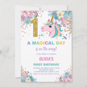 First Birthday Unicorn Birthday Invitations