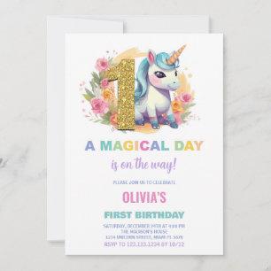 First Birthday Unicorn Birthday Invitations