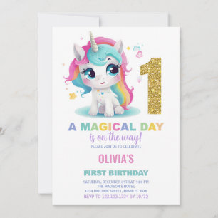 First Birthday Unicorn Birthday Invitations