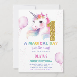 First Birthday Unicorn Birthday Invitations
