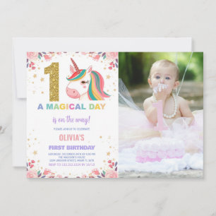 First Birthday Unicorn Birthday Invitations photo