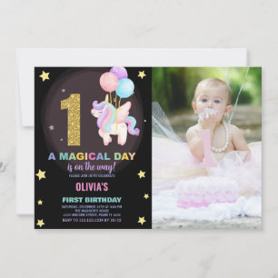 First Birthday Unicorn Birthday Invitations photo