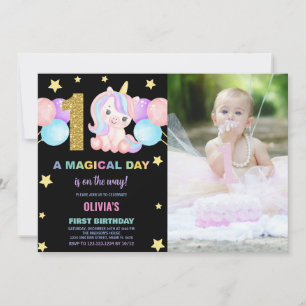 First Birthday Unicorn Birthday Invitations photo
