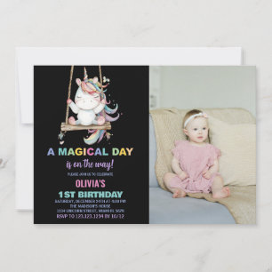 First Birthday Unicorn Birthday Invitations photo