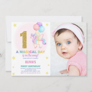 First Birthday Unicorn Birthday Invitations photo