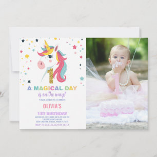 First Birthday Unicorn Birthday Invitations photo