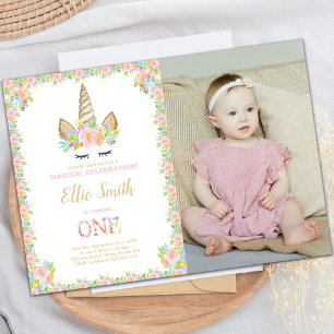 First Birthday Unicorn Invitation with Photo