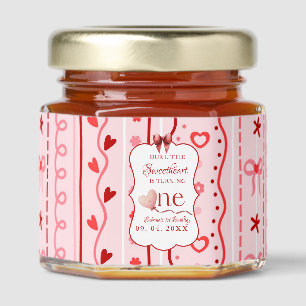 First Birthday valentine baby birthday party Honey Jar Favors