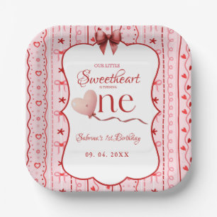 First Birthday valentine baby birthday party Paper Plates