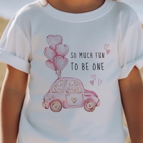 First Birthday Valentine Pink Balloons and Car Baby T_Shirt