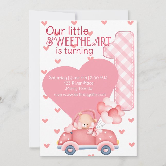 First birthday Valentine theme Invitation (Front)