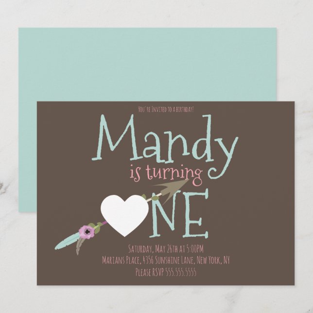 First Birthday Valentines Day Birthday Party Boho Invitation (Front/Back)