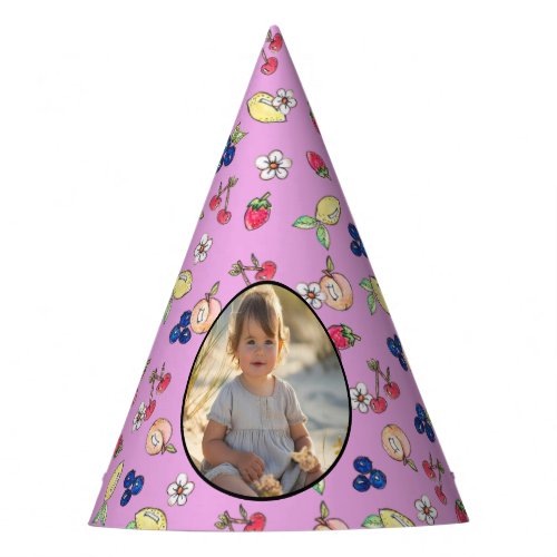 First Birthday Vintage Fruit Pattern Hand Drawn  Party Hat