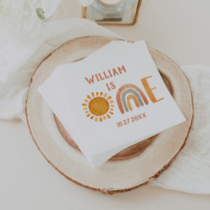 First Birthday Watercolor Boho Rainbow and Sun  Napkins