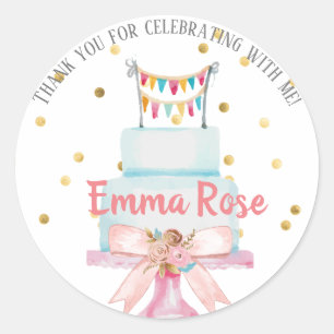 First Birthday Watercolor Cake Classic Round Sticker