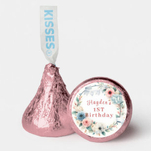 First Birthday - Watercolor Flowers and balloons Hershey®'s Kisses®