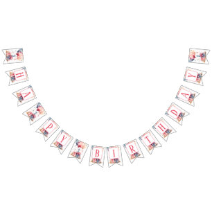 First Birthday - Watercolor gifts and balloons - Bunting Flags