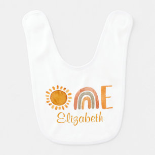 First Birthday Watercolor Sun and Rainbow Baby Bib