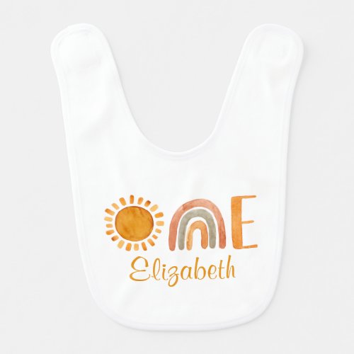 First Birthday Watercolor Sun and Rainbow Baby Bib