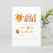 First Birthday Watercolor Sun and Rainbow Boho Invitation (Standing Front)