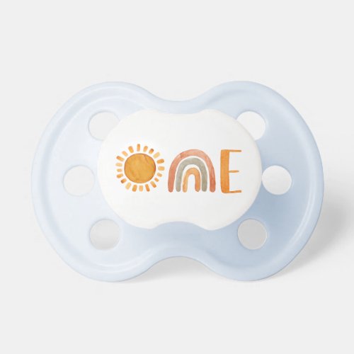 First Birthday Watercolor Sun and Rainbow  Pacifier