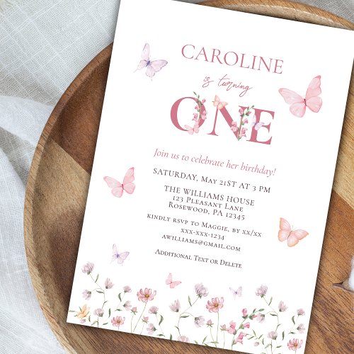 First Birthday Watercolor Wildflower Butterfly Invitation