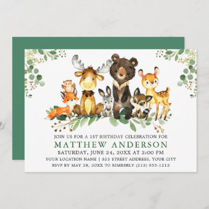 First Birthday Watercolor Woodland Animals Invitation