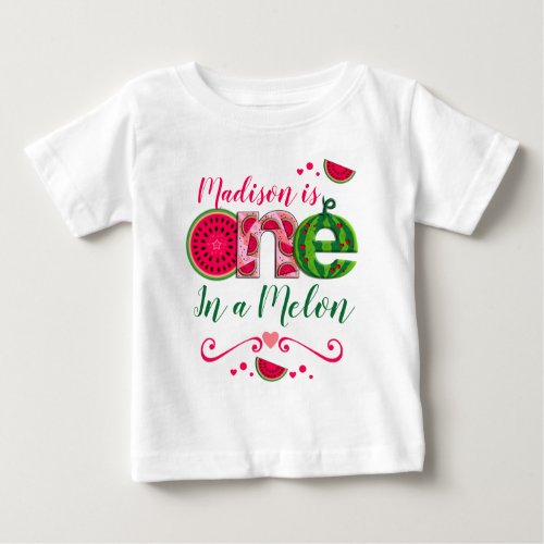 First Birthday Watermelon  One in a melon Baby T_Shirt