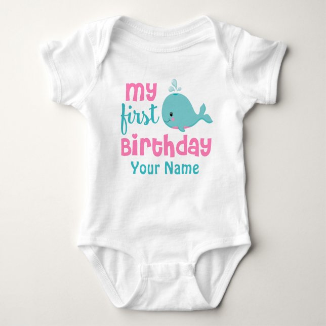 First Birthday Whale Girls Personalized Shirt (Front)